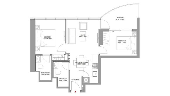 Apartment floor plan, 2 bedrooms in Aquamont No. 11011 (2D)