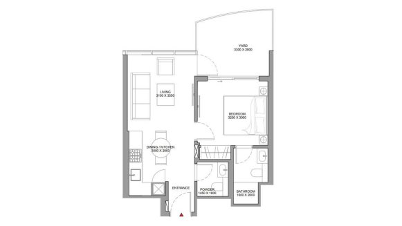 Apartment floor plan, 1 bedroom in Aquamont No. 11008 (2D)