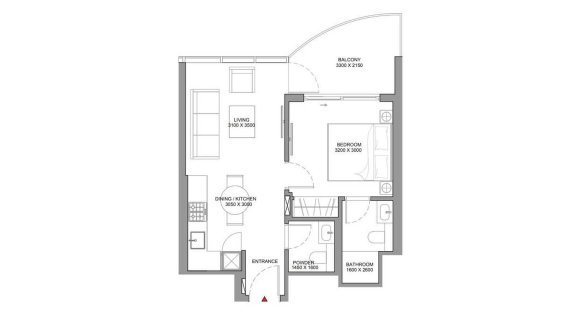 Apartment floor plan, 1 bedroom in Aquamont No. 11006 (2D)