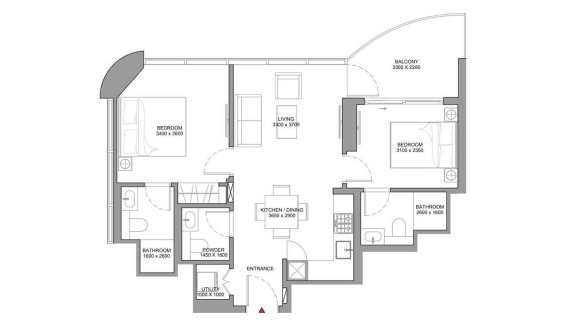 Apartment floor plan, 2 bedrooms in Aquamont No. 11010 (2D)